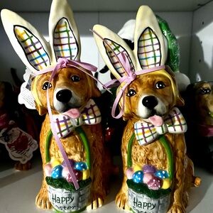 Blue Sky Easter Bunny Golden Retriever Figurine